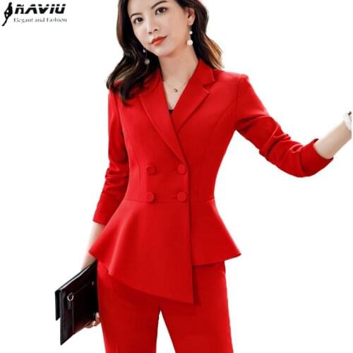 Naviu 2019 New Fashion Pant Suit Women Professional Work Wear Small Fragrance Slim Blazer and Trousers Uniform Ladies Clothes