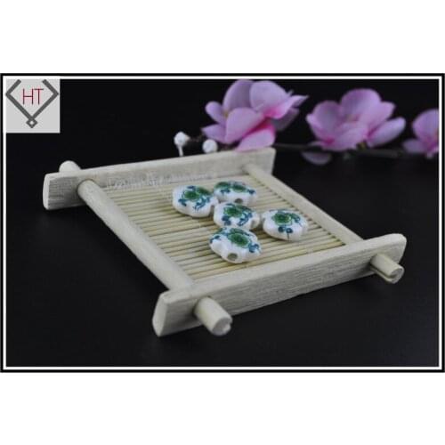 Wholesale Charm Bead Accessories 10pcs 15mm Green Plum Blossom Printing Porcelain Ceramic DIY Findings Fit Jewelry Craft Making