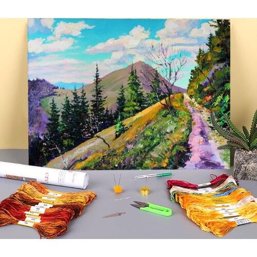 Landscape Summer Printed Fabric 11CT Cross-Stitch Embroidery Kit DMC Threads Knitting Handmade Needlework Painting Stamped