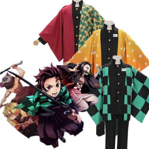 Anime Demon Slayer: Kimetsu no Yaiba Kamado Tanjirou Agatsuma Zenitsu Cosplay Coat Costume Cloak