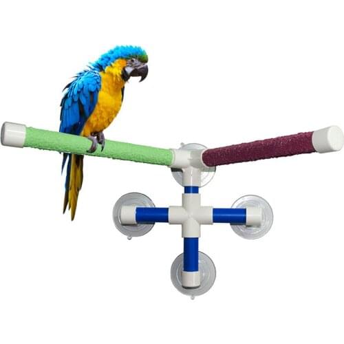Suction Cups Pet Birds Parrots Bathing Shower Standing Platform Bar Dual Stick Paw Grinding Bracket Station Interesting Perches