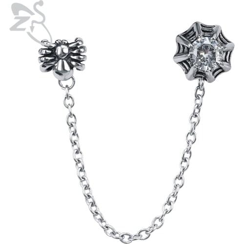 ZS Punk Style Spider Long Chain Drop Earrings for Women Mens Stainless Steel Earring with Cubic Zirconia Hip Hop Dangle Earing