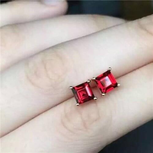 Natural red garnet stone earrings 925 silver Natural gemstone earring women elegant fine Earrings for wedding