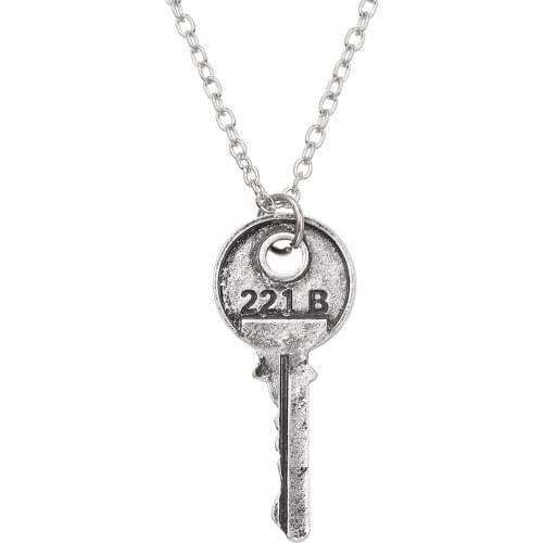 Sherlock 221B House Key Necklace Vintage Color Key Shape Pendant Necklaces For women men Fans jewelry cosplay gifts