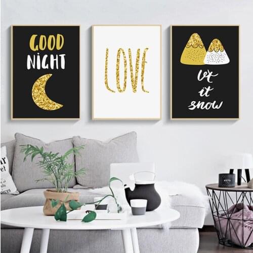 Nordic Decoration Black White Golden Quotes Wall Art Canvas Painting Posters and Prints Wall Pictures for Living Room Home Decor