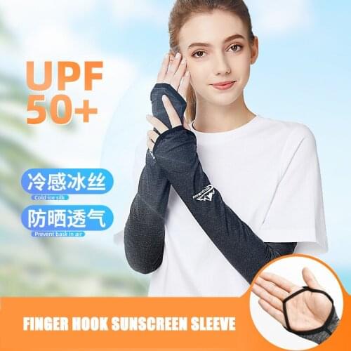 Ice Silk Sunscreen Longsleeve Finger Hook Summer Cycling Women Sports Arm Cover Guard Running Driving Breathable Men Sleeves