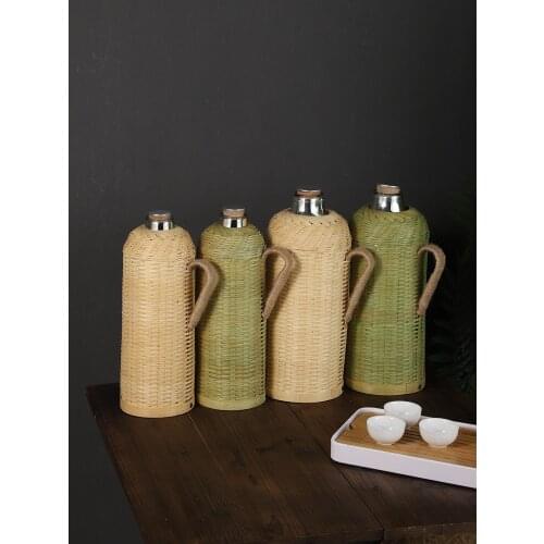 Old bamboo Vintage hot water bottle household thermos bottle glass inner liner water bottle kettle