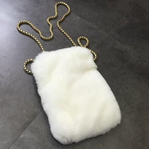 Phone Purse Tote Bags Fur Bag Mini Shoulder Bags Women Winter Real Rex Rabbit Fur Chains Crossbody Bag