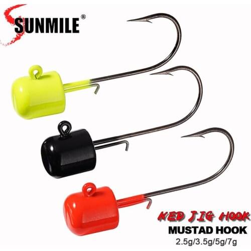 SUNMILE 5pcs Fishing Jig head Hooks With MUSTAD Hooks, Lead Head jigs Soft Lure Hook Perch Bass Trout Haken Hooks