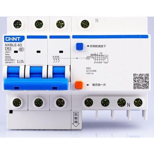 CHINT AC230/400V NXBLE-63 3P+N residual current device D 40 50 63A type D Air conditioner leakage protection switch