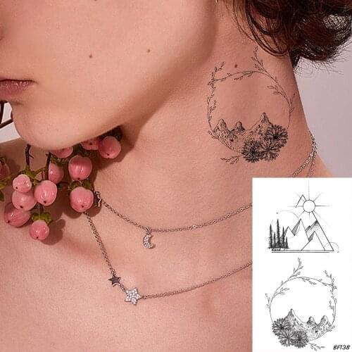 VANKIRS Geometric Peak Hill Ear Fashion Temporary Tattoos Stickers Men Arm Ankle Tattoo Women Neck Black Little Custom Tatoos