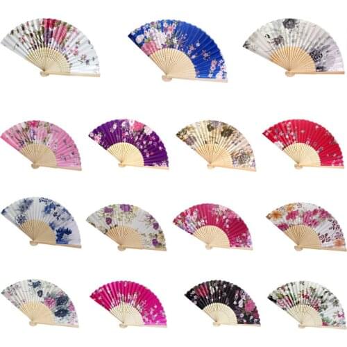 Vintage Bamboo Folding Hand Held Flower Fan Chinese Dance Party Pocket Gifts Wedding Colorful Dropshipping @A