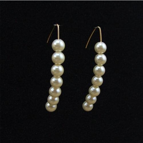 High quality Fashion Jewelry Concise Euro Gold Bright simulated Pearl Long Hanging Drop Earrings for Women