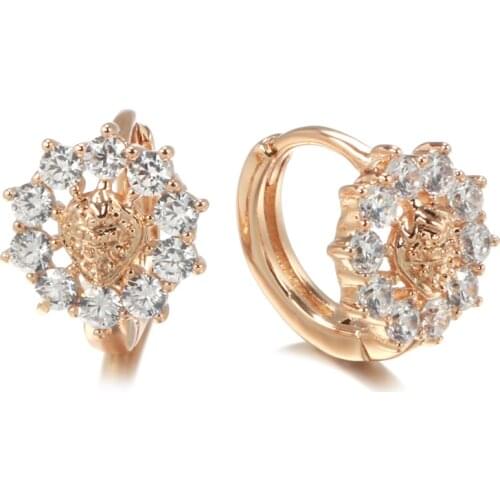 Kinel Luxury Wedding Natural Zircon Stud Earrings Hollow Flowers Earrings Beautiful For Women 585 Rose Gold Engagement Jewelry