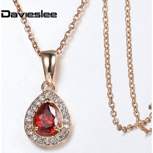 585 Rose Gold Pendant Necklace for Women Red Black CZ Heart Water Drop Shaped Pendant Link Chain Jewelry Gifts 20 inch LGPM27