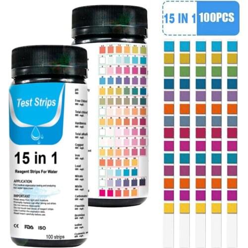 100PCS 7/14/15-in-1 Drinking Water Test Strip PH Bromine Nitrate Water Quality Test For Aquarium Fish Tank Pool Water Test Strip