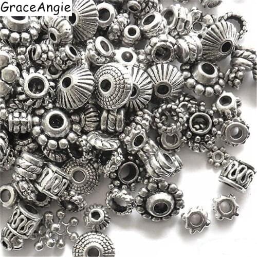 100 Piece Bali Deluxe Spacer Mixed Antique Silver color charms pendants Beads fashion jewelry accessories fit necklace