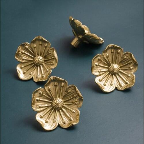 2Pcs Flower Shape Handle Brass accessories Drawer Cabinet Wardrobe Jewelry Wood Box Door Pulls Handles Furniture Decor Hardware