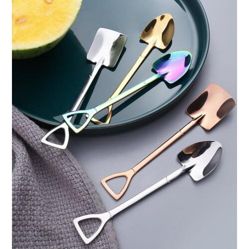 2Pcs Metal Ice Cream Coffee Spoon Shovel Shape Tea Spoon Afternoon Tea Dessert Fruit Long Handle Spoon Gift Boxed Kitchen Tools