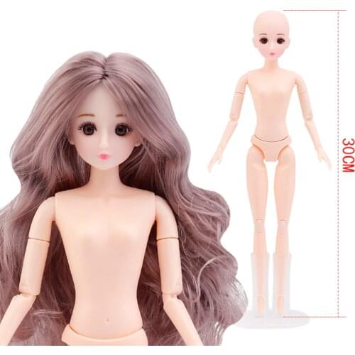 30cm BJD Doll Fashion 1/6 Body Brown Gray Medium Long Hair Naked Baby 20 Joints Movable Play House Dress Up Girl Toy Gift New
