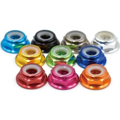5pcs M2 M3 M4 M5 M6 aluminum alloy flange loose anti-loose nuts with nylon washer self-locking colored nut green color