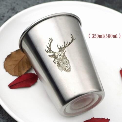 Blesiya Stainless Steel Pint Cup Deer Pattern Kitchen Juice Tumbler