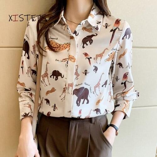 Animal Printed Women Chiffon Blouses Female Long Sleeve Shirts Ladies Office Work Wear Tops 2021 Spring New Blusas Mujer