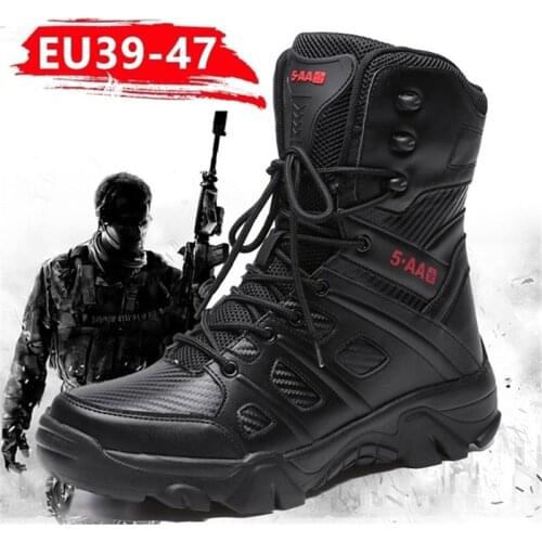 HMXO Military Men Combat Boots Water Proof Outdoor Snow Mountain Climbing Commando Hiking Boots Desert Boots Plus Size 39-47
