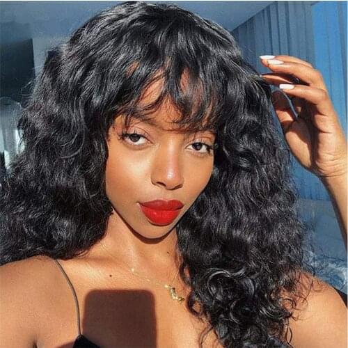 Brazilian Loose Deep Wave Human Hair Wigs With Bangs Remy Full Machine Made Human Hair Wigs For Black Women Marchqueen Remy Hair
