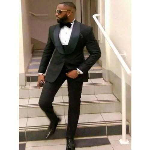 Black Groom Tuxedos Shawl Lapel Wedding Suits For Men Best Man Blazer Mens Suit 3 Piece Costume Homme Mariage Suit Men