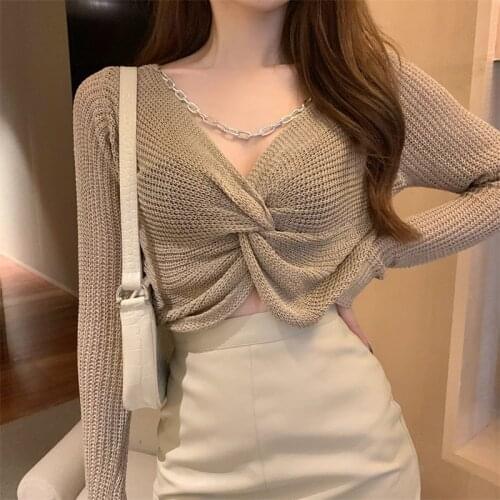 Cheap wholesale 2021 spring autumn winter new fashion casual warm nice women Sweater woman female OL v neck sweater BAy115