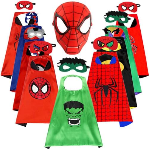Kids Spiderman/Hulk/Iron Man/Captain America Cloak Cosplay Costume Boy Girl Halloween/Carnival Avengers Cloak/Mask Party gift