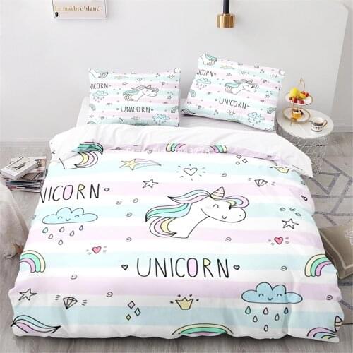 Home Textile Lovely Rainbow Horse Motif Cartoon Duvet Quilt Cover Pillowcase Bedding Children Bedroom Decoration Color Print