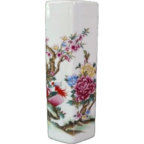 China Old Porcelain Pink Xiangfeng Laiyi Pattern Hexagonal Pen Holder