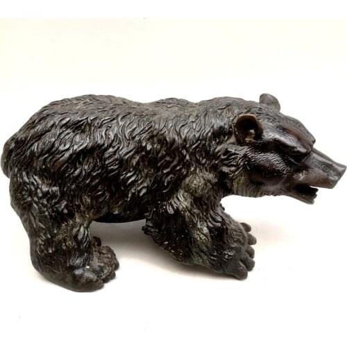 YIZHU CULTUER ART Collection Old China Bronze Carvings Force Black Bear Statue Family Decoration L9.5 inch