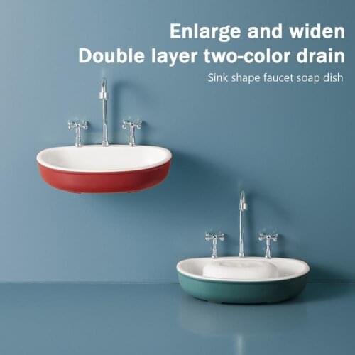 Faucet Shape Drain Soap Holder Bathroom Soap Dish Holder ABS Bathroom Soaps Box Wall Mounted Draining Organizer Tray Dropship