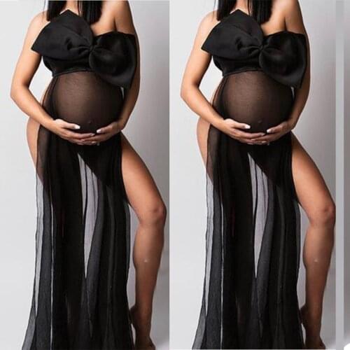 Summer Beautiful Tulle Maternity Robe For Photo Shoot Custom Made Big Bow Women Ruffled Tulle Maternity Dresses Maternity Gowns