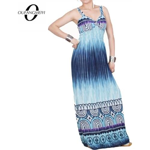 Summer Women Fashion Casual Beach Long Dress Sleeveless Bohemia Style Vacation Dress E071
