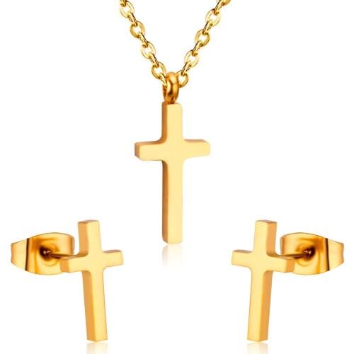 LUXUKISSKIDS Hot Sale Jewelry Cross Pendant Necklace Earring Sets For Men/Boss Gift Made By Stainless Steel