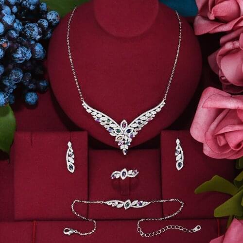 Missvikki High Quality Luxury Princess crown Sparkly Angel wings Necklace Earrings Ring Jewelry Set For Women Wedding Party Show