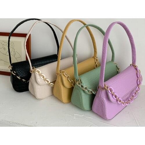 Fashion Crocodile Pattern Baguette bags MINI PU Leather Shoulder Bags For Women 2021 Chain Design Luxury Handbag Female Travel