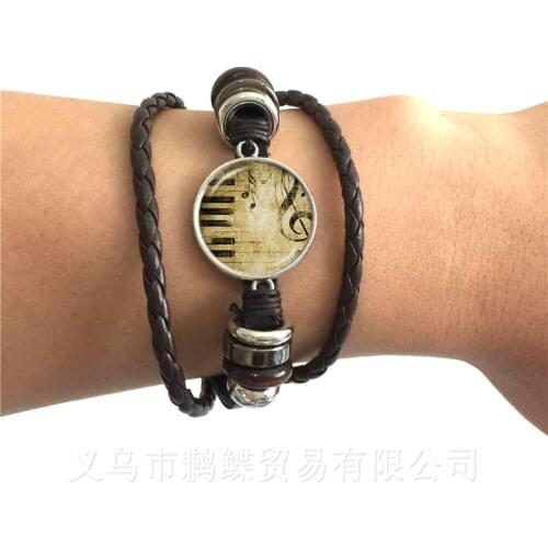 Fashion Musical Note Leather Bracelet Charm Fancy Music Heart Musician Jewelry Retro Christmas Piano Men Women Gifts