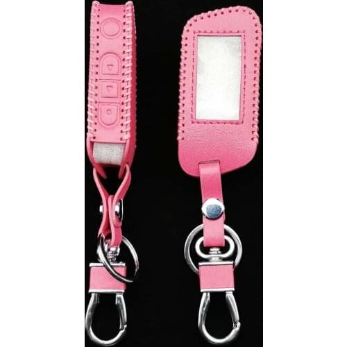 Fashion Men A93 Pink Leather Case For Starline A93 A63 Car alarm Remote Controller LCD Keychain Cover,Car-styling