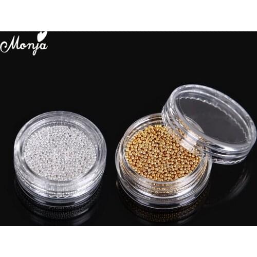Monja 10g/box 1mm Gold Silver Nail Art Metal Mini Caviar Beads 3D DIY Charm Rhinestones Ball Decoration Accessories