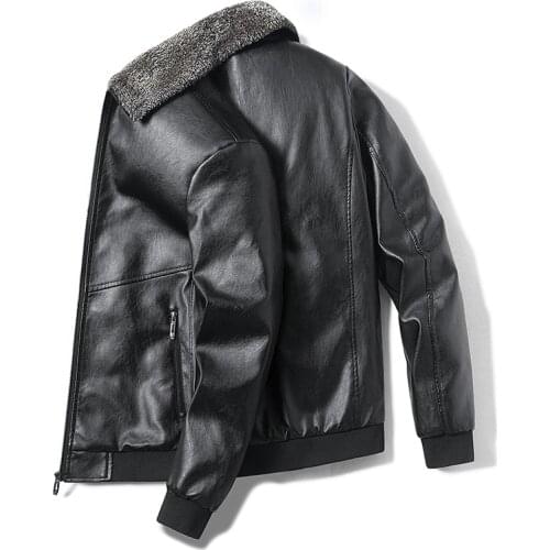 Winter Warm Mens Leather Jackets Thick Leather Casual Jacket Mens Coats Faux Fur Collar Men Pu Windproof Jacket Outerwear
