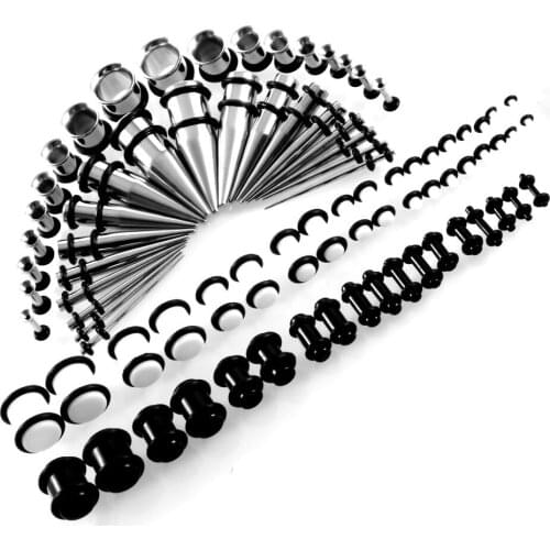 MODRSA 72pcs/lot Ear Stretching Kit 14g-00g Stainless Steel Tapers Single Flared Flesh Ear Gauges Acrylic Ear Plugs and Tunnels