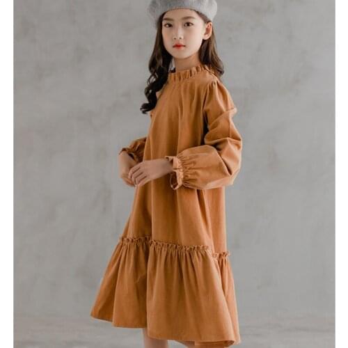 YourSeason 6 To 16 Years New Girls Cotton Loose Dress 2021 Teen Kids Autumn Winter Children Corduroy Ruffles Dresses Long Sleeve