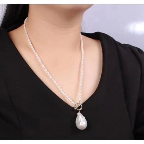 6-7mm Baroque Pendant Fresh Water Pearl Necklace Retro One Clavicle Chain Bridal Necklace Wedding Evening Dress Banquet Daily