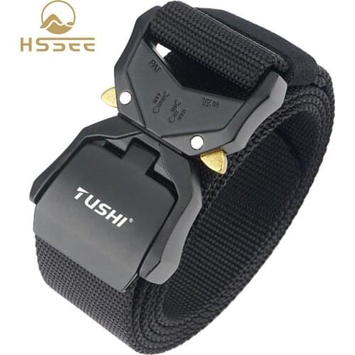 HSSEE Aluminum Alloy Military Tactical Belt For Men Anti-Rust Metal Buckle Soft And Strong Nylon Army Belt Hunting Accessories