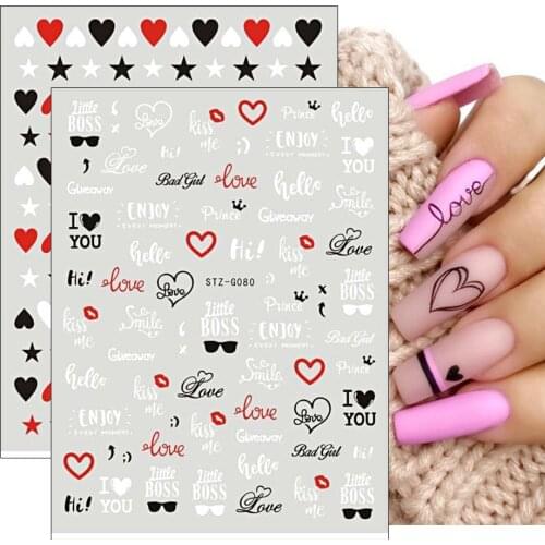 Romantic Valentines Day Nails Love Rose Leopard Flower Laser 3D Nail Sticker Decals Nail Design for Adhesive Wraps